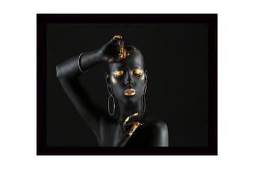 Inramad Canvastavla i trä - 41x56 cm - Svart och guld dekorerad kropp med elegant pose - Svart / Guld - Inredning - Tavlor & posters - Canvastavla