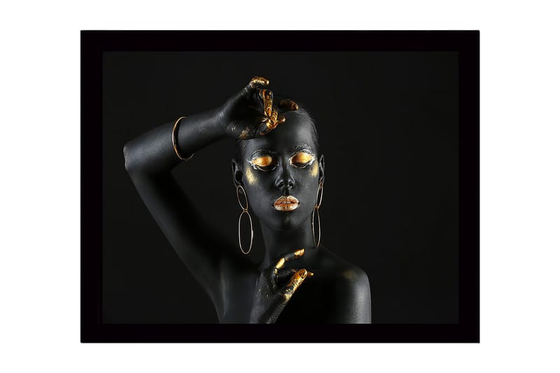 Inramad Canvastavla i trä - 41x56 cm - Svart och guld dekorerad kropp med elegant pose, Svart / Guld