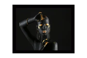 Inramad Canvastavla i trä - 41x56 cm - Svart och guld dekorerad kropp med elegant pose - Svart / Guld - Inredning - Tavlor & posters - Canvastavla