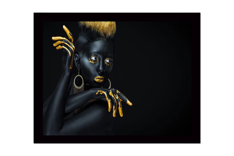 Inramad Canvastavla i trä - 41x56 cm - Svart och guldklädd modell med dramatiska poser, Svart / Guld
