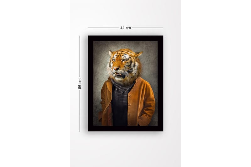 Inramad Canvastavla i trä - 41x56 cm - Tigerhuvud på en mänsklig kropp klädd i en brun jacka - Orange / Brun / Svart - Inredning - Tavlor & posters - Canvastavla