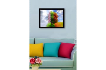 Inramad Canvastavla i trä - 41x56 cm - Träd som representerar de fyra årstiderna i en harmonisk komposition - Rosa / Grön / Orange - Inredning - Tavlor & posters - Canvastavla