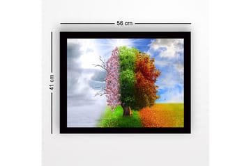 Inramad Canvastavla i trä - 41x56 cm - Träd som representerar de fyra årstiderna i en harmonisk komposition - Rosa / Grön / Orange - Inredning - Tavlor & posters - Canvastavla