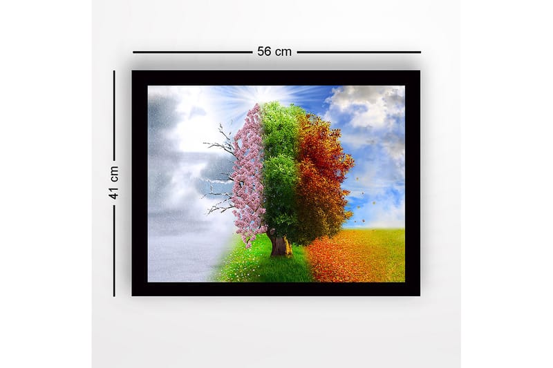 Inramad Canvastavla i trä - 41x56 cm - Träd som representerar de fyra årstiderna i en harmonisk komposition - Rosa / Grön / Orange - Inredning - Tavlor & posters - Canvastavla