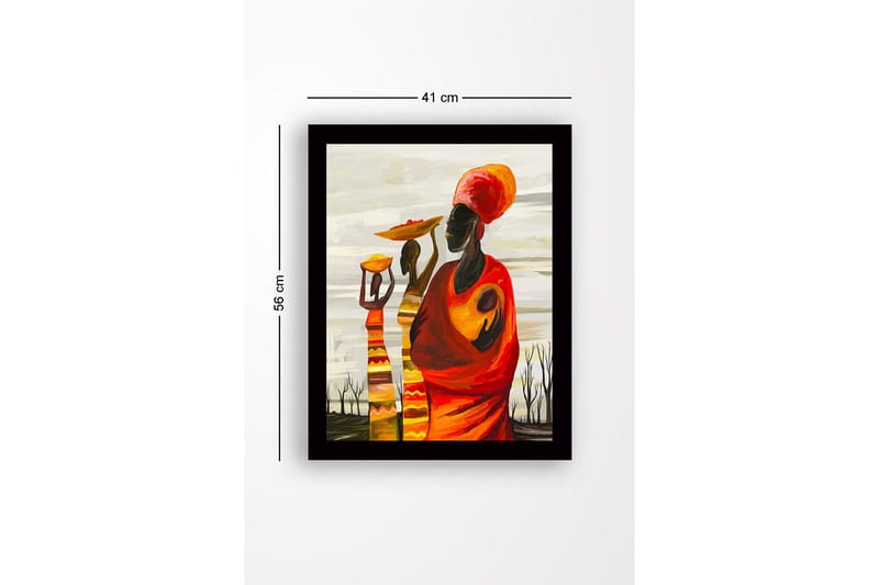 Inramad Canvastavla i trä - 41x56 cm - Tre kvinnor bärande på skålar och barn i en färgglad och uttrycksfull komposition - Röd / Orange / Gul - Inredning - Tavlor & posters - Canvastavla