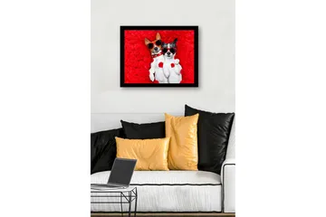 Inramad Canvastavla i trä - 41x56 cm - Två hundar i solglasögon omgivna av röda rosblad - Röd / Svart / Vit - Inredning - Tavlor & posters - Canvastavla