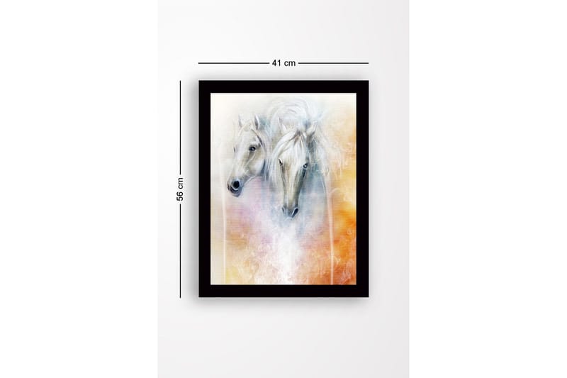 Inramad Canvastavla i trä - 41x56 cm - Två majestätiska hästar med mjuka drag och en drömlik bakgrund - Vit / Ljusgrå / Orange - Inredning - Tavlor & posters - Canvastavla