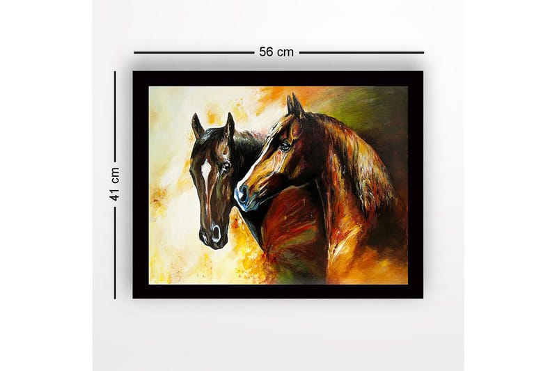 Inramad Canvastavla i trä - 41x56 cm - Två majestätiska hästar som står nära varandra - Brun / Svart / Orange - Inredning - Tavlor & posters - Canvastavla