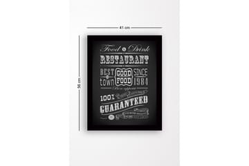 Inramad Canvastavla i trä - 41x56 cm - Typografisk affisch med restaurangtema - Svart / Vit - Inredning - Tavlor & posters - Canvastavla
