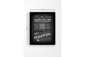 Inramad Canvastavla i trä - 41x56 cm - Typografisk affisch med restaurangtema - Svart / Vit - Inredning - Tavlor & posters - Canvastavla