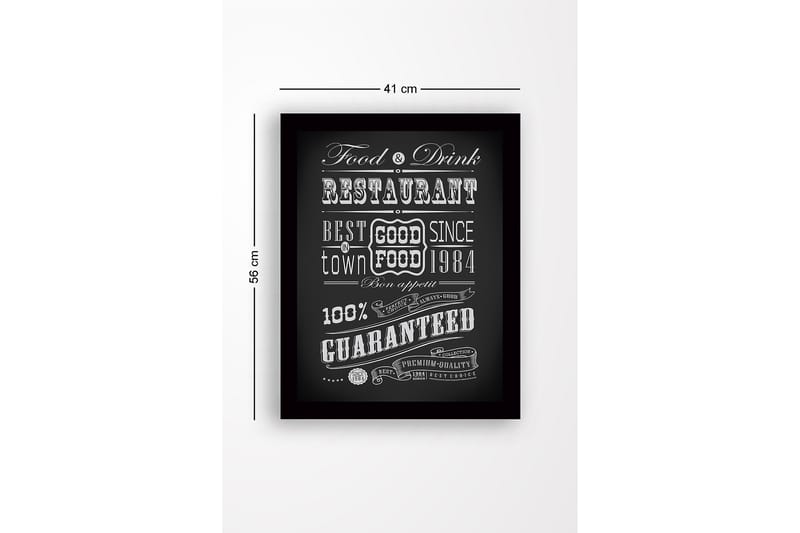 Inramad Canvastavla i trä - 41x56 cm - Typografisk affisch med restaurangtema - Svart / Vit - Inredning - Tavlor & posters - Canvastavla