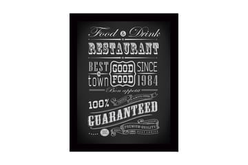 Inramad Canvastavla i trä - 41x56 cm - Typografisk affisch med restaurangtema - Svart / Vit - Inredning - Tavlor & posters - Canvastavla