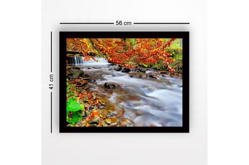 Inramad Canvastavla i trä - 41x56 cm - Vacker bäck med höstfärger och rinnande vatten - Orange / Grön / Brun - Inredning - Tavlor & posters - Canvastavla