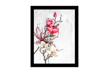 Inramad Canvastavla i trä - 41x56 cm - Vacker bukett av magnolior i rosa och vitt - Rosa / Vit - Inredning - Tavlor & posters - Canvastavla