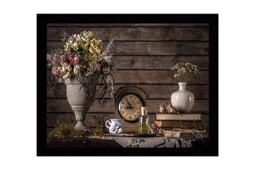 Inramad Canvastavla i trä - 41x56 cm - Vacker bukett av torkade blommor i en elegant vas - Grå / Lila / Beige - Inredning - Tavlor & posters - Canvastavla