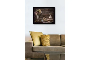 Inramad Canvastavla i trä - 41x56 cm - Vacker bukett av torkade blommor i en elegant vas - Grå / Lila / Beige - Inredning - Tavlor & posters - Canvastavla