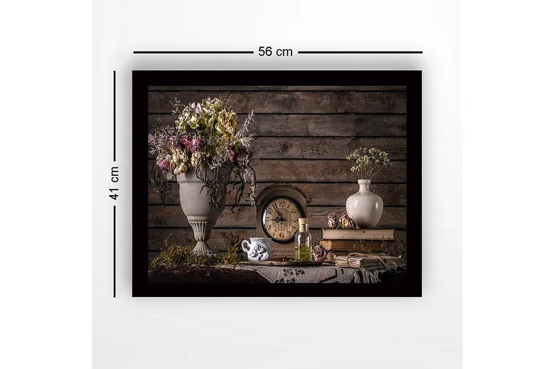 Inramad Canvastavla i trä - 41x56 cm - Vacker bukett av torkade blommor i en elegant vas - Grå / Lila / Beige - Inredning - Tavlor & posters - Canvastavla