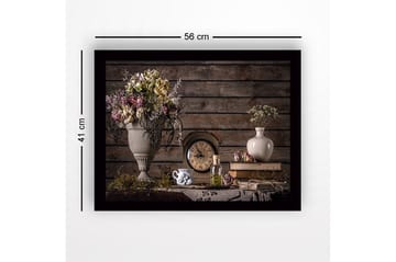 Inramad Canvastavla i trä - 41x56 cm - Vacker bukett av torkade blommor i en elegant vas - Grå / Lila / Beige - Inredning - Tavlor & posters - Canvastavla
