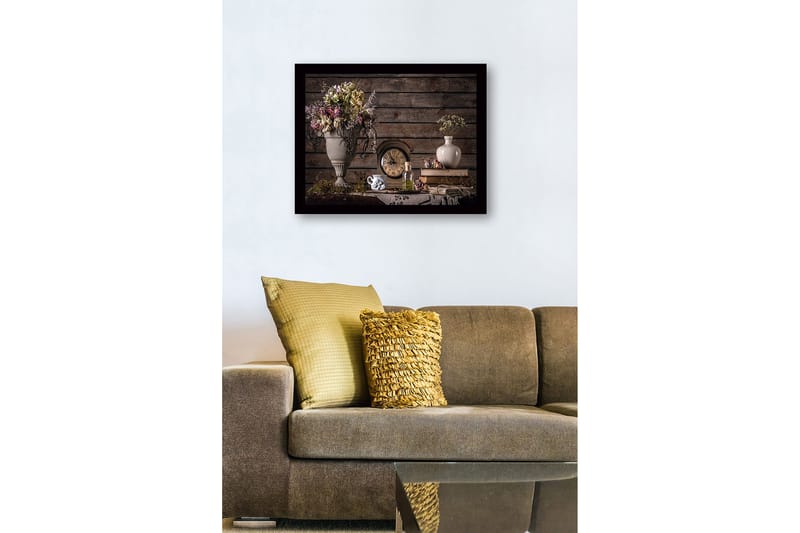 Inramad Canvastavla i trä - 41x56 cm - Vacker bukett av torkade blommor i en elegant vas - Grå / Lila / Beige - Inredning - Tavlor & posters - Canvastavla