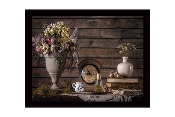 Inramad Canvastavla i trä - 41x56 cm - Vacker bukett av torkade blommor i en elegant vas - Grå / Lila / Beige - Inredning - Tavlor & posters - Canvastavla
