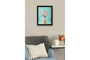 Inramad Canvastavla i trä - 41x56 cm - Vacker bukett med rosa blommor i en keramikvas - Rosa / Grön / Turkos - Inredning - Tavlor & posters - Canvastavla