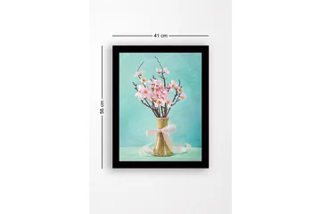 Inramad Canvastavla i trä - 41x56 cm - Vacker bukett med rosa blommor i en keramikvas - Rosa / Grön / Turkos - Inredning - Tavlor & posters - Canvastavla