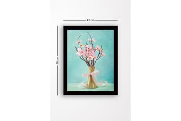 Inramad Canvastavla i trä - 41x56 cm - Vacker bukett med rosa blommor i en keramikvas - Rosa / Grön / Turkos - Inredning - Tavlor & posters - Canvastavla