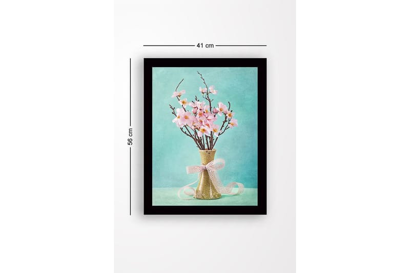 Inramad Canvastavla i trä - 41x56 cm - Vacker bukett med rosa blommor i en keramikvas - Rosa / Grön / Turkos - Inredning - Tavlor & posters - Canvastavla