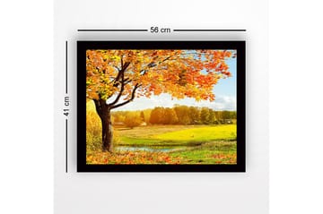 Inramad Canvastavla i trä - 41x56 cm - Vacker höstlandskap med ett stort träd och färgglada löv - Orange / Gult / Grönt - Inredning - Tavlor & posters - Canvastavla