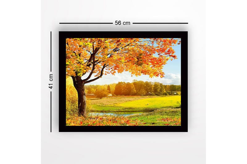 Inramad Canvastavla i trä - 41x56 cm - Vacker höstlandskap med ett stort träd och färgglada löv - Orange / Gult / Grönt - Inredning - Tavlor & posters - Canvastavla