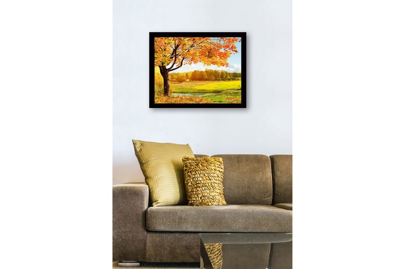 Inramad Canvastavla i trä - 41x56 cm - Vacker höstlandskap med ett stort träd och färgglada löv - Orange / Gult / Grönt - Inredning - Tavlor & posters - Canvastavla