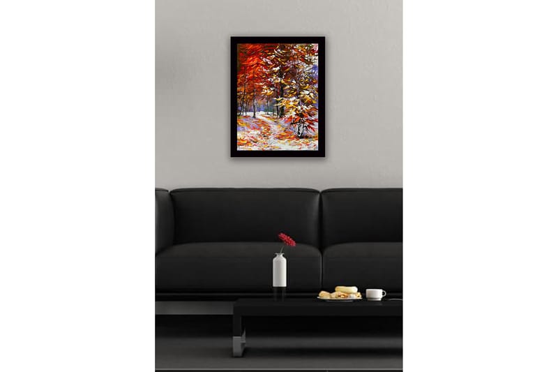 Inramad Canvastavla i trä - 41x56 cm - Vacker höstlandskap med färgglada träd och en slingrande stig - Röd / Orange / Gul - Inredning - Tavlor & posters - Canvastavla