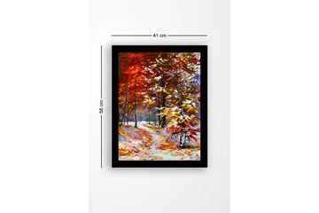 Inramad Canvastavla i trä - 41x56 cm - Vacker höstlandskap med färgglada träd och en slingrande stig - Röd / Orange / Gul - Inredning - Tavlor & posters - Canvastavla