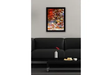 Inramad Canvastavla i trä - 41x56 cm - Vacker höstlandskap med färgglada träd och en slingrande stig - Röd / Orange / Gul - Inredning - Tavlor & posters - Canvastavla