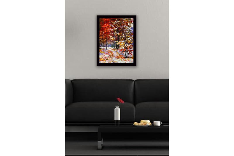 Inramad Canvastavla i trä - 41x56 cm - Vacker höstlandskap med färgglada träd och en slingrande stig - Röd / Orange / Gul - Inredning - Tavlor & posters - Canvastavla