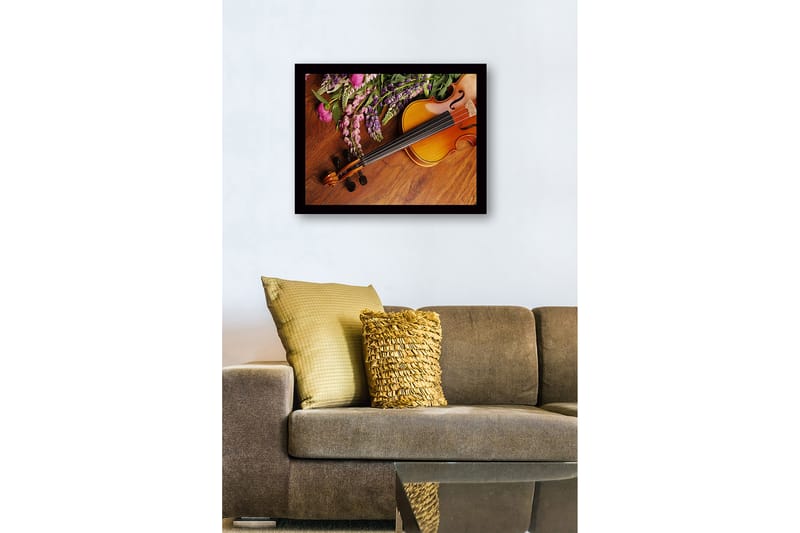 Inramad Canvastavla i trä - 41x56 cm - Vacker komposition med en fiol och färgglada blommor - Lila / Rosa / Brun - Inredning - Tavlor & posters - Canvastavla