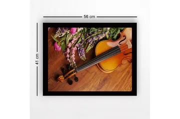 Inramad Canvastavla i trä - 41x56 cm - Vacker komposition med en fiol och färgglada blommor - Lila / Rosa / Brun - Inredning - Tavlor & posters - Canvastavla