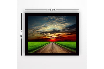 Inramad Canvastavla i trä - 41x56 cm - Vacker landskap med en väg som leder mot en solnedgång - Grön / Orange / Blå - Inredning - Tavlor & posters - Canvastavla