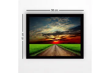Inramad Canvastavla i trä - 41x56 cm - Vacker landskap med en väg som leder mot en solnedgång - Grön / Orange / Blå - Inredning - Tavlor & posters - Canvastavla