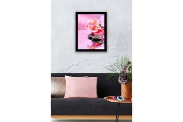 Inramad Canvastavla i trä - 41x56 cm - Vacker orkidé med stenar och droppar av vatten - Rosa / Svart - Inredning - Tavlor & posters - Canvastavla