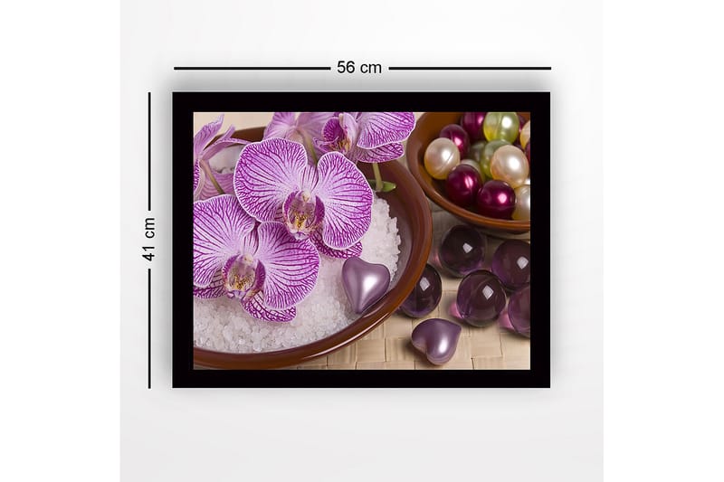 Inramad Canvastavla i trä - 41x56 cm - Vacker samling av orkidéer och dekorationer i skålar - Lila / Vit / Grön - Inredning - Tavlor & posters - Canvastavla