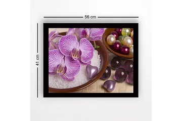 Inramad Canvastavla i trä - 41x56 cm - Vacker samling av orkidéer och dekorationer i skålar - Lila / Vit / Grön - Inredning - Tavlor & posters - Canvastavla