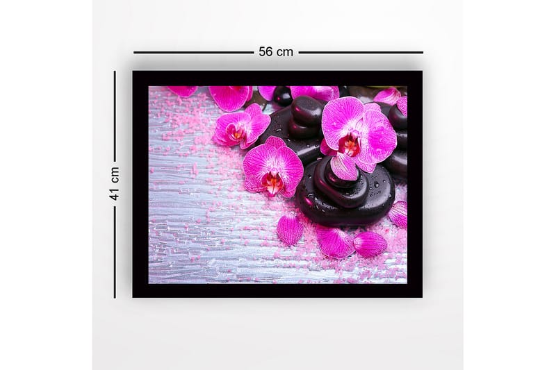 Inramad Canvastavla i trä - 41x56 cm - Vacker samling av orkidéer och svarta stenar - Rosa / Svart / Ljusgrå - Inredning - Tavlor & posters - Canvastavla