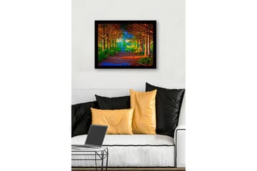 Inramad Canvastavla i trä - 41x56 cm - Vacker skogsstig omgiven av träd i gyllene och gröna nyanser - Guld / Grön / Brun - Inredning - Tavlor & posters - Canvastavla