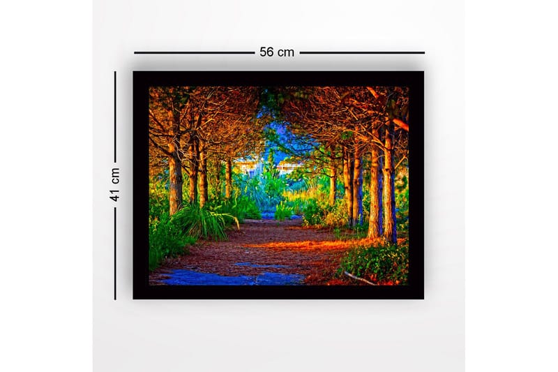 Inramad Canvastavla i trä - 41x56 cm - Vacker skogsstig omgiven av träd i gyllene och gröna nyanser - Guld / Grön / Brun - Inredning - Tavlor & posters - Canvastavla