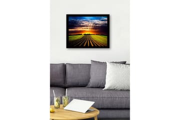 Inramad Canvastavla i trä - 41x56 cm - Vacker solnedgång över ett böljande fält med plöjda rader - Grön / Orange / Blå - Inredning - Tavlor & posters - Canvastavla
