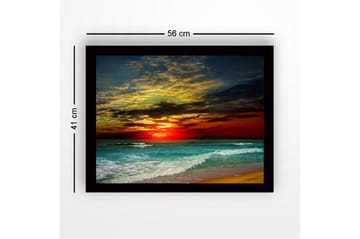 Inramad Canvastavla i trä - 41x56 cm - Vacker solnedgång över havet med dramatiska molnformationer - Mörkröd / Turkos / Gyllene - Inredning - Tavlor & posters - Canvastavla