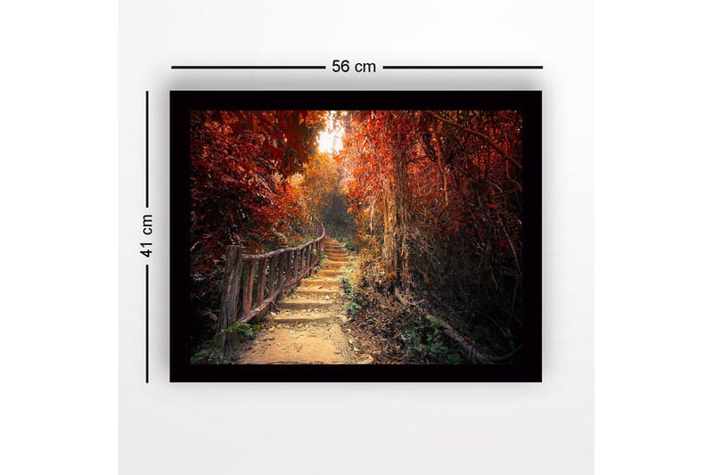 Inramad Canvastavla i trä - 41x56 cm - Vacker stig genom en höstfärgad skog - Röd / Orange / Brun - Inredning - Tavlor & posters - Canvastavla