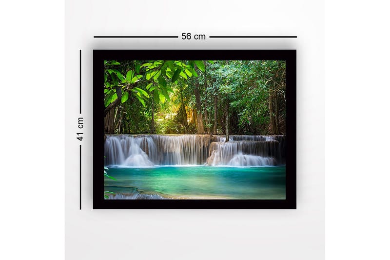 Inramad Canvastavla i trä - 41x56 cm - Vacker vattenfall i en grönskande skogsmiljö - Grön / Turkos / Brun - Inredning - Tavlor & posters - Canvastavla