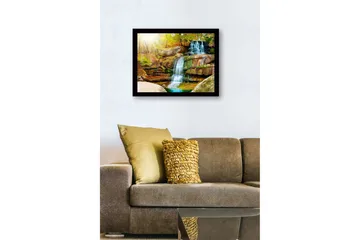 Inramad Canvastavla i trä - 41x56 cm - Vacker vattenfall i en höstlig skogsmiljö - Grön / Orange / Blå - Inredning - Tavlor & posters - Canvastavla